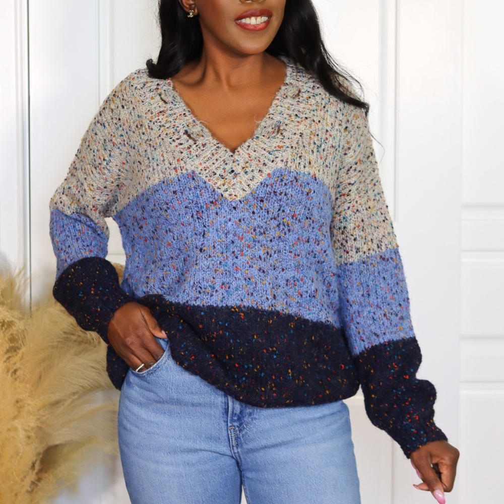 CONFETTI AND COLOR BLOCK SWEATER - Picture 1 of 10